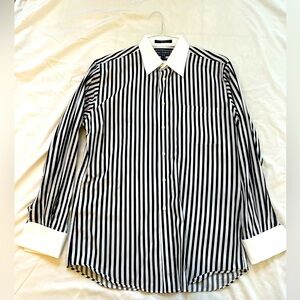 Striped Dress Shirt Point Collar French Cuff Sleeves Like New 16/34